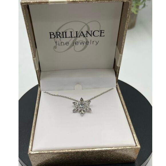 Brilliance Fine Jewelry Simulated Blue Topaz and‎ CZ Snowflake Necklace New - Picture 2 of 7